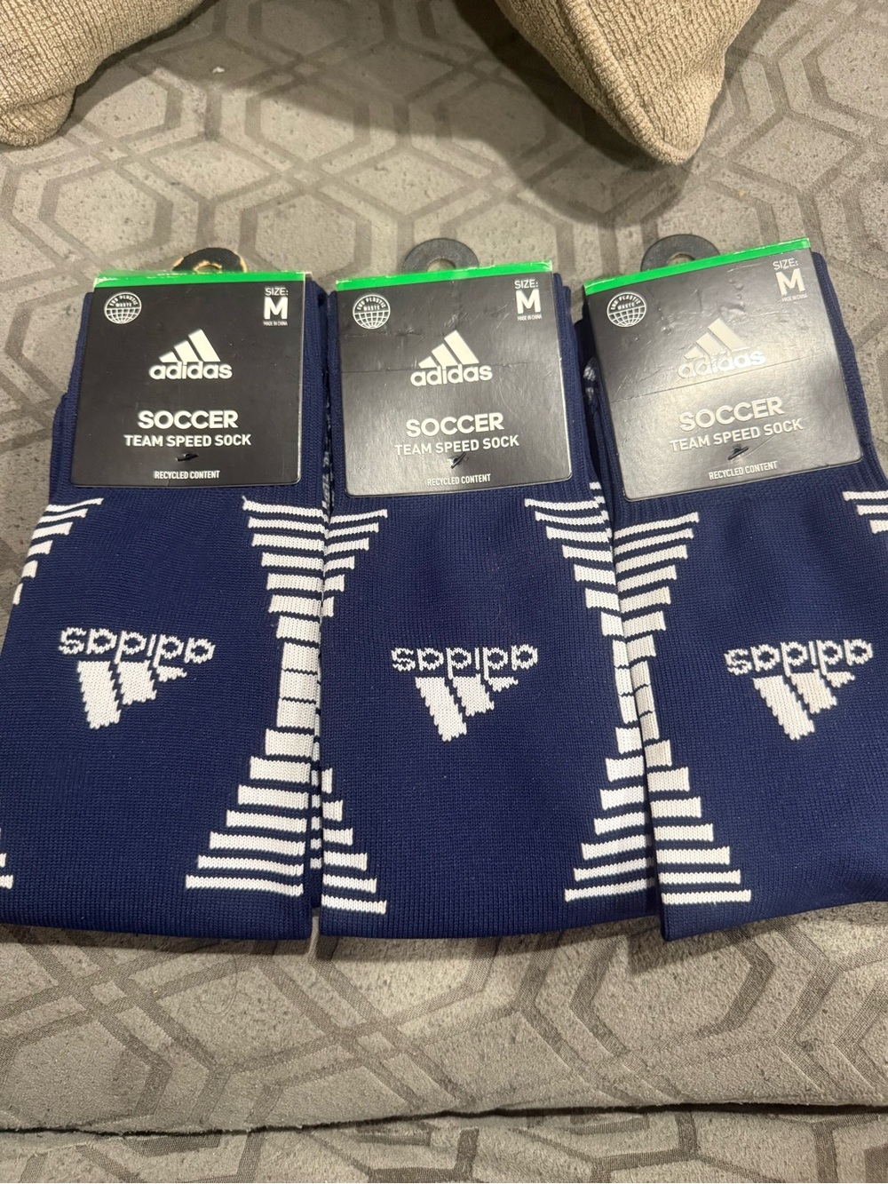 adidas Navy and White Soccer Team Speed Socks - Men's Size M (3 Pack)